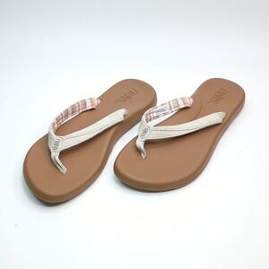 Flojos Sandals Flip Flops Women Size 7 Brown Cream Woven Fabric Strap